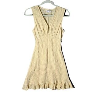 O'Neill Womens Yellow Smocked Mini Dress V-Neck Ruffle Hem Size S